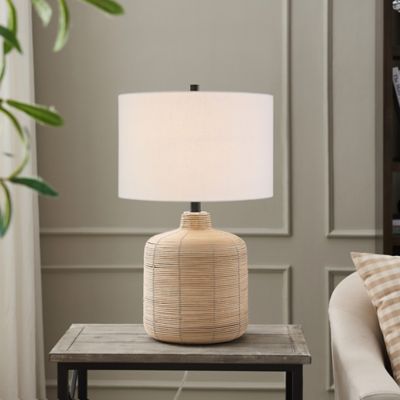 Image showing 7 th Hudson&Canal 20.5 in. Jolina Petite Rattan Table Lamp, Rattan and Brass
