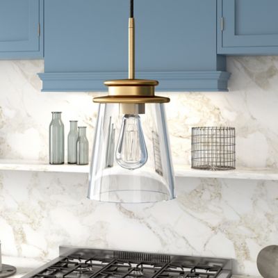 Hudson&Canal Elwood Clear Glass Pendant Light, Brass