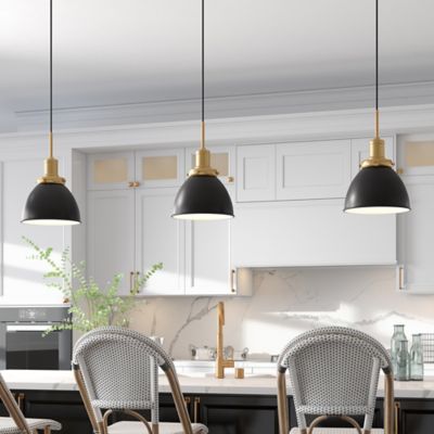 Image showing 6 th Hudson&Canal 1-Light Madison Metal Pendant Light, Black/Brass
