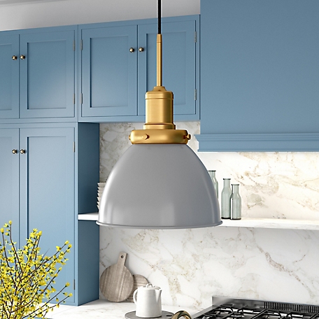 Hudson&Canal Madison Metal Pendant, Matte Gray/Brass