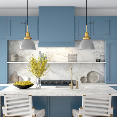 Image showing  1-Light Madison Metal Pendant Light, Matte Gray/Brass