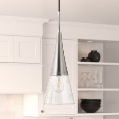 Hudson&Canal Myra Pendant Light with Seeded Glass Shade, Brushed Nickel