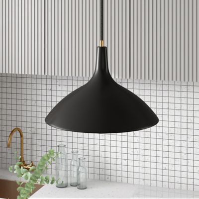 Hudson&Canal Barton Metal Pendant with Brass Accents, Matte Black/Brass