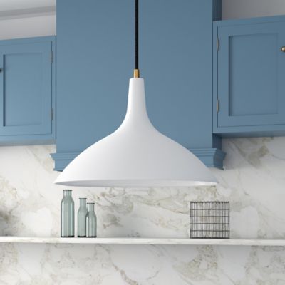 Hudson&Canal 1-Light Barton Metal Pendant Light, Matte White/Brass