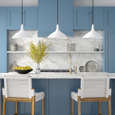 Image showing  1-Light Barton Metal Pendant Light, Matte White/Brass