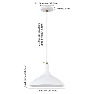 Image showing  1-Light Barton Metal Pendant Light, Matte White/Brass