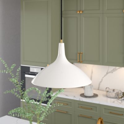 Hudson&Canal Barton Metal Pendant with Brass Accents, Pearled White/Brass