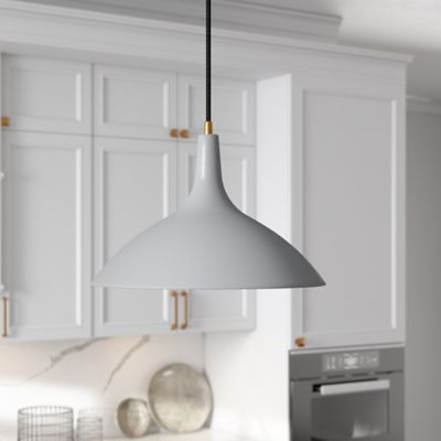 Hudson&Canal Barton Metal Pendant with Brass Accents, Matte Gray/Brass