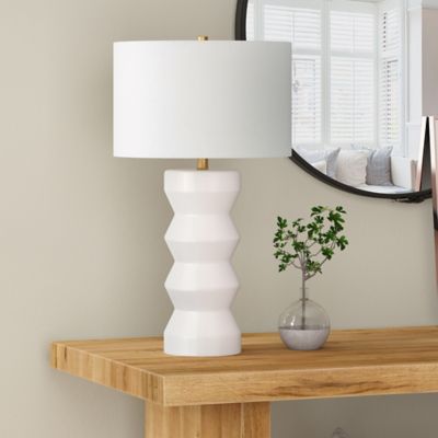 Hudson&Canal 28 in. Carlin Ribbed Ceramic Table Lamp, White