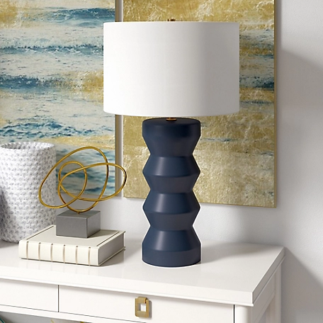 Hudson&Canal 28 in. Carlin Ribbed Ceramic Table Lamp, Navy