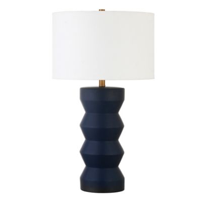 Image showing  28 in. Carlin Ribbed Ceramic Table Lamp, Navy