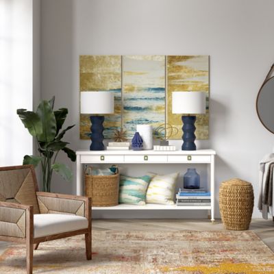 Image showing  28 in. Carlin Ribbed Ceramic Table Lamp, Navy