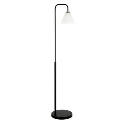 Image showing  62 in. Henderson Arc Floor Lamp with White Milk Glass Shade, Blackened Bronze