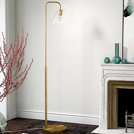 Hudson&Canal 62 in. Henderson Arc Floor Lamp with Clear Glass Shade, Brass