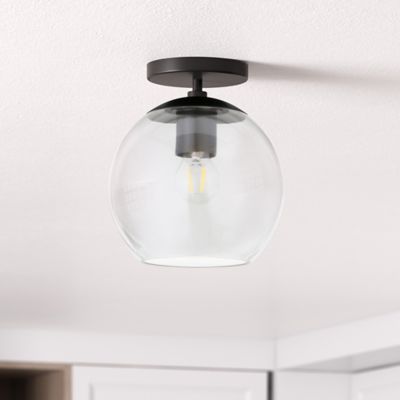 Hudson&Canal 1-Light Bartlett Glass Semi Flush-Mount Ceiling Light, Matte Black