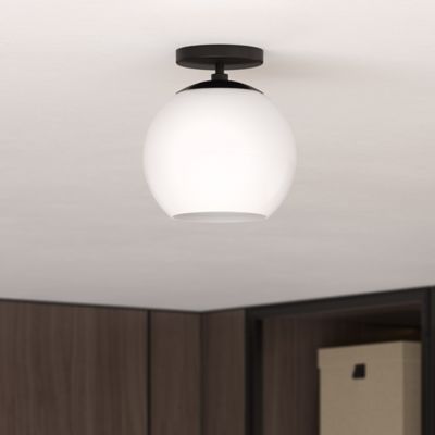 Hudson&Canal Bartlett Semi Flush-Mount Ceiling Light with Glass Shade, Milk White