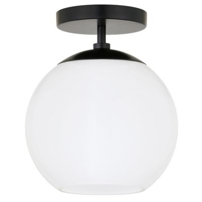 Image showing 1 th Hudson&Canal Bartlett Semi Flush-Mount Ceiling Light with Glass Shade, Milk White