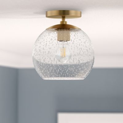 Hudson&Canal Bartlett Semi Flush-Mount Ceiling Light with Seeded Glass, Brass