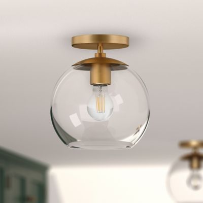 Hudson&Canal Bartlett Semi Flush-Mount Ceiling Light with Clear Glass, Brass