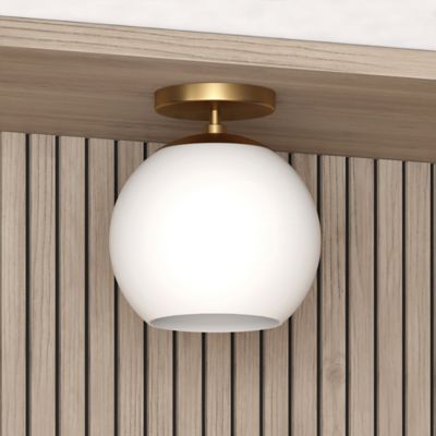 Hudson&Canal Bartlett Semi Flush-Mount Ceiling Light with Glass Shade, Milk White