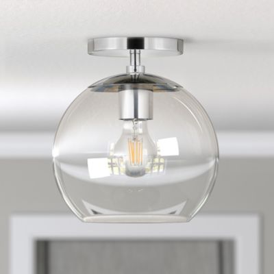 Hudson&Canal Bartlett Semi Flush-Mount Ceiling Light with Clear Glass, Polished Nickel
