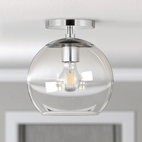 Hudson&Canal Bartlett Semi Flush-Mount Ceiling Light with Clear Glass, Polished Nickel