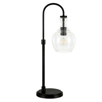 Image showing  27 in. Verona Blackened Bronze Arc Table Lamp with Seeded Glass Shade