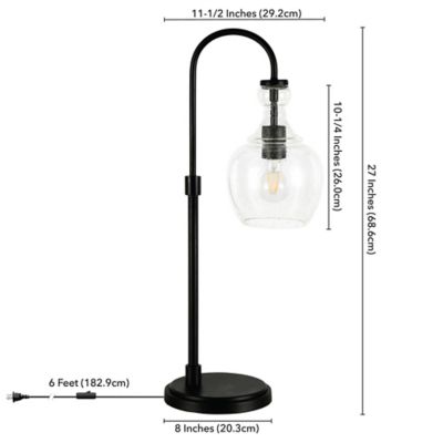 Image showing  27 in. Verona Blackened Bronze Arc Table Lamp with Seeded Glass Shade