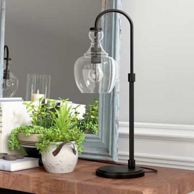 Hudson&Canal 27 in. Verona Blackened Bronze Arc Table Lamp with Clear Glass Shade