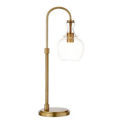 Image showing  27 in. Verona Brushed Brass Arc Table Lamp with Seeded Glass Shade
