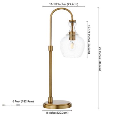 Image showing  27 in. Verona Brushed Brass Arc Table Lamp with Seeded Glass Shade