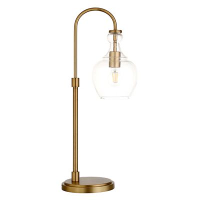 Image showing  27 in. Verona Brushed Brass Arc Table Lamp with Clear Glass Shade