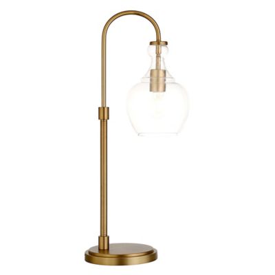 Image showing  27 in. Verona Brushed Brass Arc Table Lamp with Clear Glass Shade