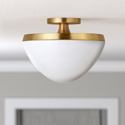 Hudson&Canal Durant Semi Flush-Mount Ceiling Light with White Milk Glass, Brass