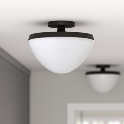 Hudson&Canal 1-Light Durant Glass Semi Flush-Mount Ceiling Light, Matte Black/Milk White