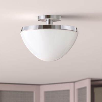 Hudson&Canal Durant Semi Flush-Mount Ceiling Light With White Milk Glass, Polished Nickel