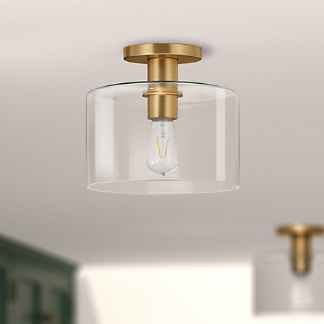 Hudson&Canal Henri Semi Flush-Mount Ceiling Light with Clear Glass Shade, Brass