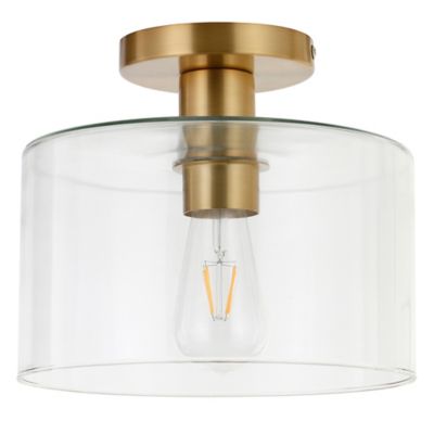 Image showing  1-Light Henri Glass Semi Flush-Mount Ceiling Light, Brass
