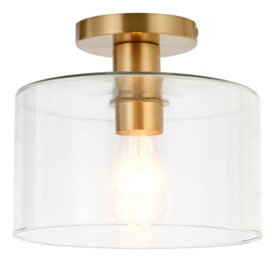 Image showing  1-Light Henri Glass Semi Flush-Mount Ceiling Light, Brass