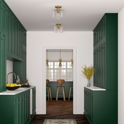 Image showing  1-Light Henri Glass Semi Flush-Mount Ceiling Light, Brass