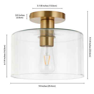 Image showing  1-Light Henri Glass Semi Flush-Mount Ceiling Light, Brass