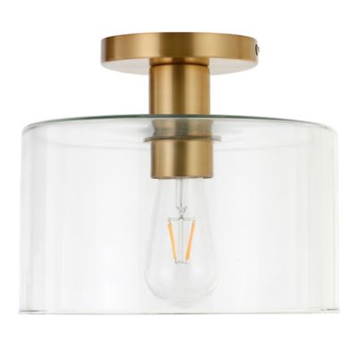 Image showing 6 th Hudson&Canal 1-Light Henri Glass Semi Flush-Mount Ceiling Light, Brass