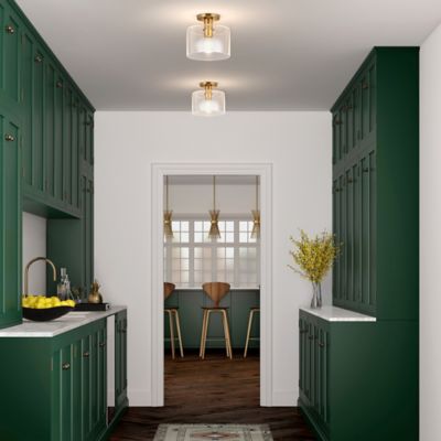 Image showing 7 th Hudson&Canal 1-Light Henri Glass Semi Flush-Mount Ceiling Light, Brass