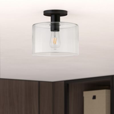 Hudson&Canal 1-Light Henri Glass Semi Flush-Mount Ceiling Light, Matte Black