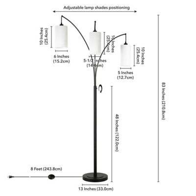 Image showing  83 in. Aspen 3-Light Blackened Bronze Floor Lamp