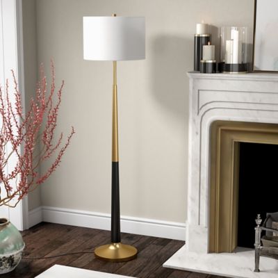 Hudson&Canal 60 in. Lyon 2-Tone Brushed Brass and Matte Black Floor Lamp
