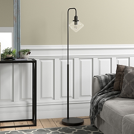 Hudson&Canal 62 in. Zariza Arc Floor Lamp with Clear Glass Shade, Blackened Bronze