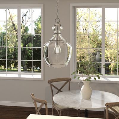 Image showing 6 th Hudson&Canal 1-Light Verona Pendant Light with Clear Glass Shade, 11 in., Brushed Nickel