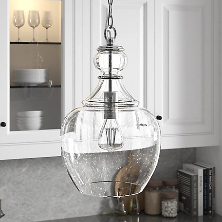 Hudson&Canal Verona Pendant Light with Seeded Glass Shade, 11 in., Brushed Nickel