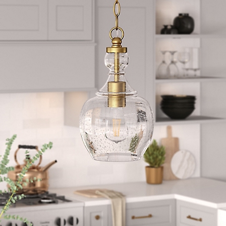 Hudson&Canal Verona Pendant Light with Seeded Glass Shade, 7 in., Brushed Brass